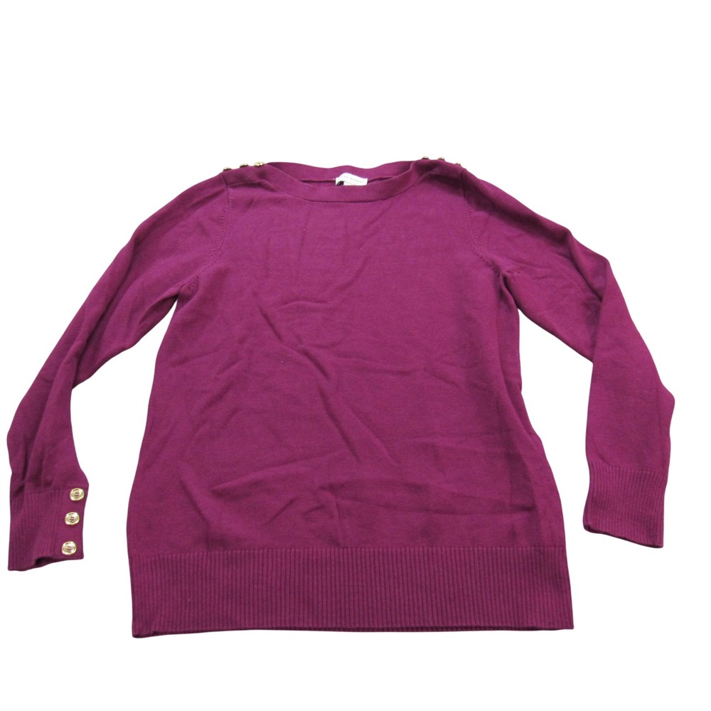 Susan Graver Knit‎ Sweater Top Purple Gold Button Long Sleeve Medium
